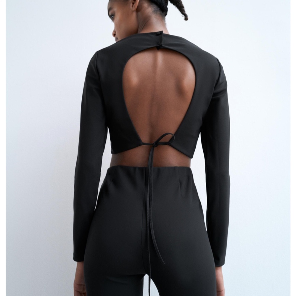 NWT Zara Small Black Long-sleeve Backless Top